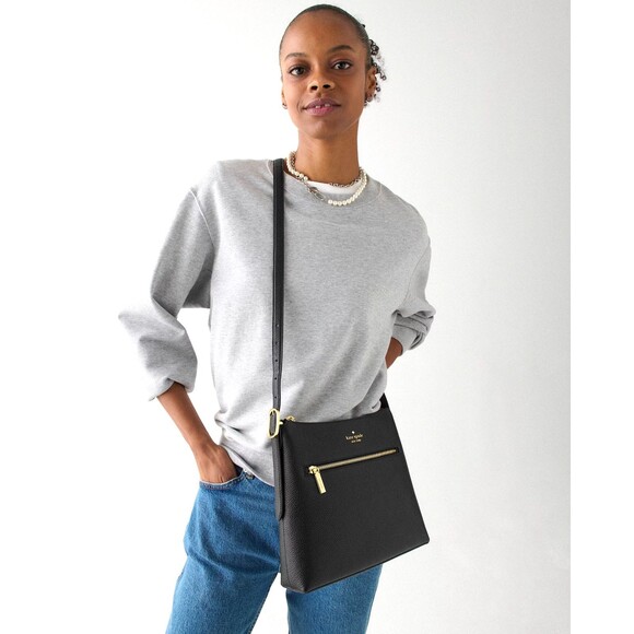 New Kate Spade 454 Large Swingpack Buckle Crossbody Pebble Leather Black - Picture 2 of 5